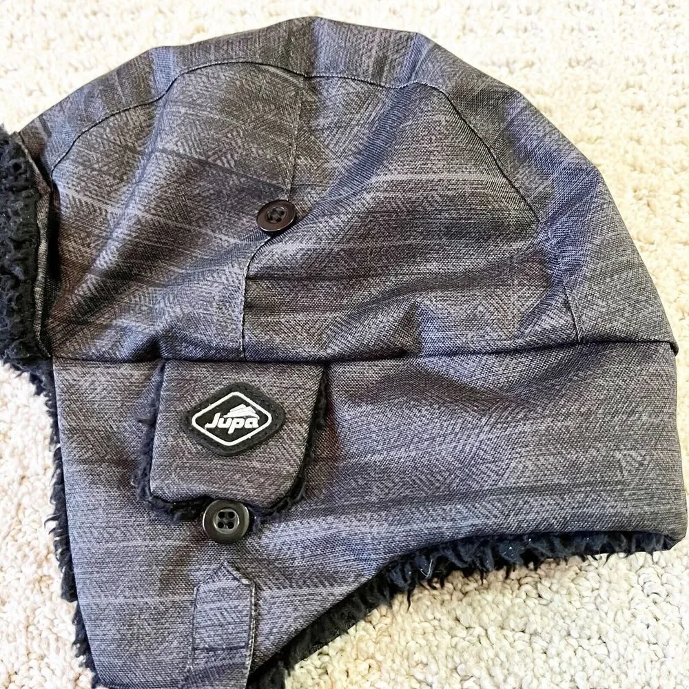 Jupa Zenya Gray Fleece Trapper Winter Hat Size XS (2-5) Faux Fur Ear Flaps Cap